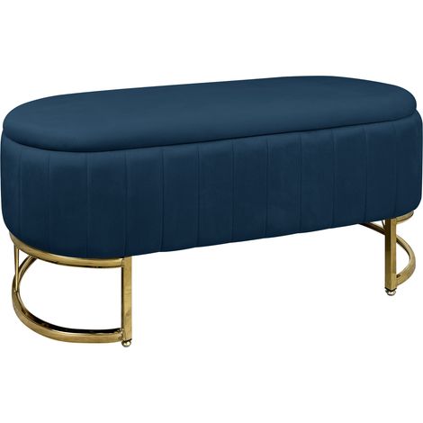 Panca Imbottita Divanetto In Velluto Contenitore Pouf PortaOggetti Panca Sgabello A Pie Di Letto Con Gambe In Metallo Dorato Cassapanca Ingresso Legno Massello Panchina Petrolio (1/5)