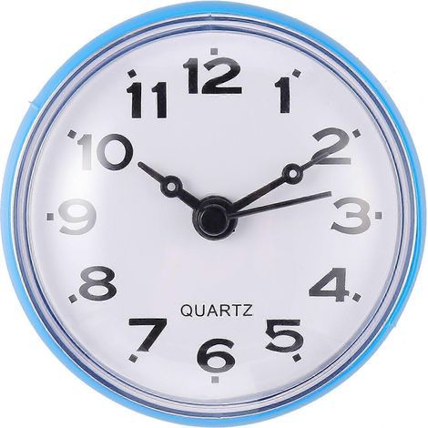 Wasserdichte und geräuschlose Badezimmer-Wanduhr (1 Stück) mit Saugnapf. – 7,5 x 7,5 cm – Blau (1/2)