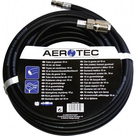 Tuyau à air comprimé 9 mm – Longueur 10 m – Pression 20 bar – Raccord rapide SK standard – Résistant à l'huile et antistatique – Aerotec