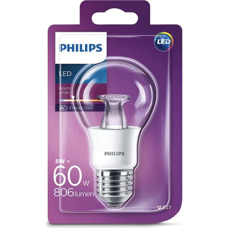 Philips LED60CL Lampadina LED Goccia E27, Luce Bianca Naturale Calda, Standard, 8 watt [Classe di efficienza energetica A+] (1/2)