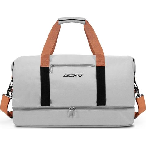 Sac de Weekend Homme Imperméable, 32,2 L, Sac de Sport de Voyage Homme Imperméable, Sacs de Week-End Grand avec Compartiment à Chaussures, Poche Humide, Sacs de Bagage pour Natation, Gris (1/5)