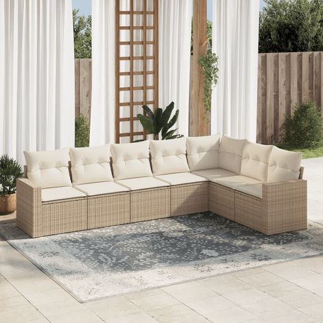 Set sofás de jardín 7 piezas y cojines ratán sintético beige vidaXL (1/3)
