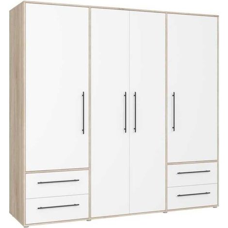 Armoire de chambre 4 portes – Chêne Sonoma et blanc mat – Dimensions 205,9 x 58,8 x 200,1 cm – Espace de rangement optimal – Karis