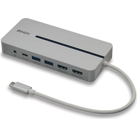 Lindy Dokovacia Stanica USB 3.1 Typ C, 2xHDMI (Dual Display), 2xUSB 3.0, Gigabit LAN, (PD 3.0 100W), 0.25m (1/4)