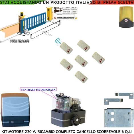 Motore 230 V Ricambio per Cancello Scorrevole Traina 6 Q.li 6 Radiocomandi Faro Pignone Acciaio Z12 Fine Corsa Elettromeccanico Con Guide 2 Chiavi Sblocco Emergenza Compatibile Con Qualsiasi Marca CE (1/4)
