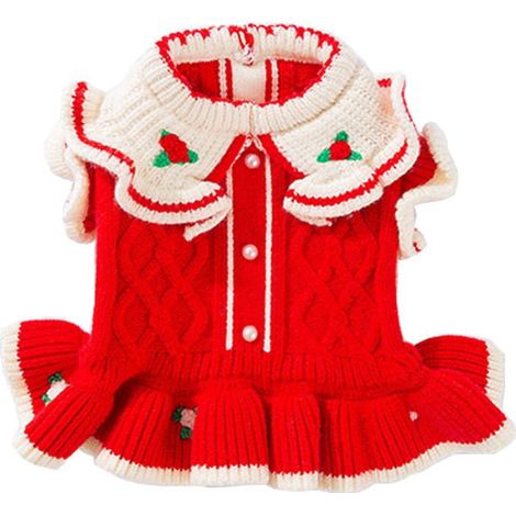 Pull Pour Chien - Tricot Acrylique Élastique - Col Roulé Et Manches - Rouge - Pour Chiens Et Chats Nains - Taille XS (1/4)