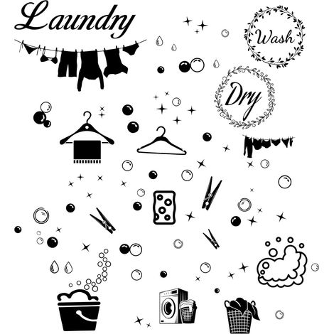 4pcs Buanderie Vinyle Stickers Muraux Lavage Sec Citation Machine à Laver Sèche-Linge Stickers Muraux Auto-Adhésif Peel Stick Décoration Murale Maison Bains Machine à Laver Sèche-Linge (1/5)