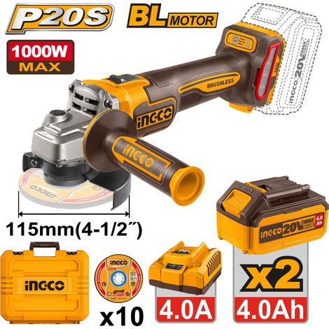 INGCO AMOLADORA 20V.2 BATERIA 4.0AH +CARGADOR 4.0A+10 DISCOS