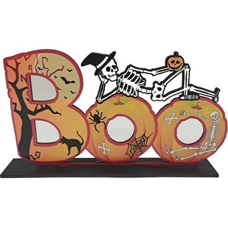 Planche de salutations d'Halloween pendentif en bois citrouille tête de mort araignée chauve-souris décoration de fête 27 16CM