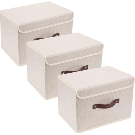 Faltbare Aufbewahrungsboxen mit Deckel, 3er-Set, Beige, 38x25x25 cm (1/5)