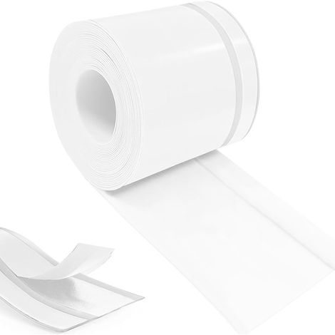 Plinthe Souple PVC Autoadhésive 90 mm x 20 mm x 18 m, Imperméable Anti-Moisissures Résistante à l'Huile, pour Cuisine Salle de Bain Chambre Garage (Blanc) (1/5)