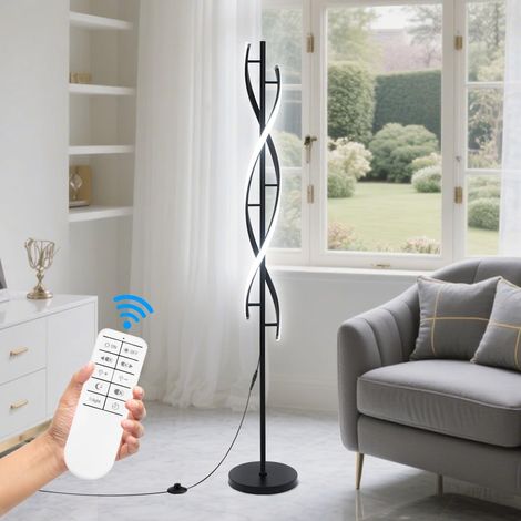 Lampadaire sur Pied Salon Dimmable,Lampe sur Pied Spirale Noir avec Télécommande,LED Lampadaires 30W avec Réglage de la Température en 3 Couleurs,Éclairage Décoratif Moderne,Hauteur 153cm