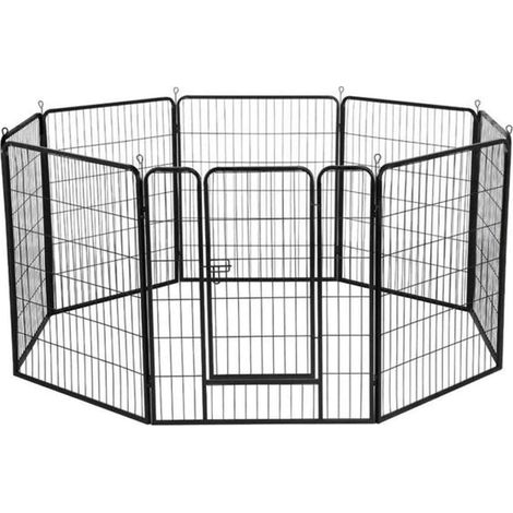 Parc à Chiots Petits Chiens Ajustable Modulable 8 Panneaux Noir H.60CM (1/5)
