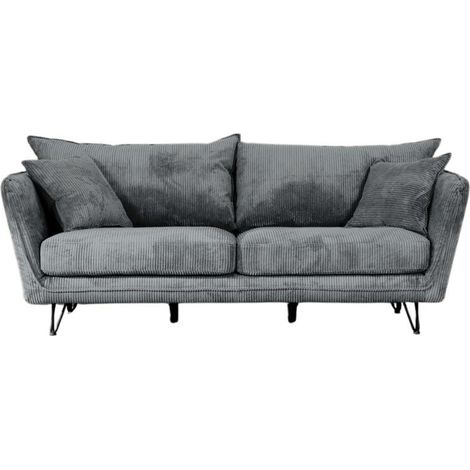 Canapé 3 places velours côtelé gris pieds métal 204cm HASTING Casita (1/2)