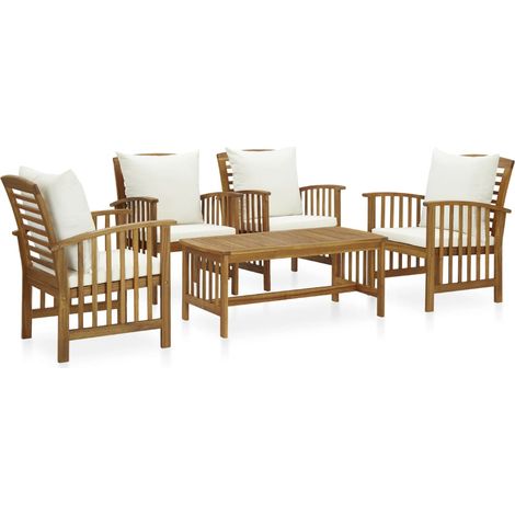 5-tlg. Garten-Lounge-Set mit Auflagen Massivholz Akazie