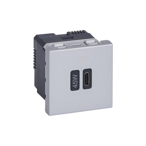 Prise simple USB Mosaic Type-C 45W Power Delivery 2 modules alu LEGRAND 077656L