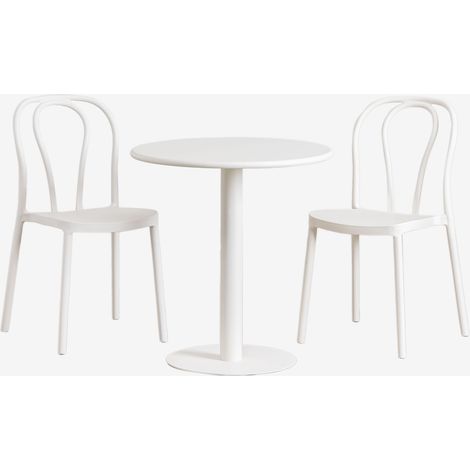 SKLUM Set aus rundem Tisch Ø70 cm und 2 Gartenstühlen Mizzi Gardenia Weiß                                  
