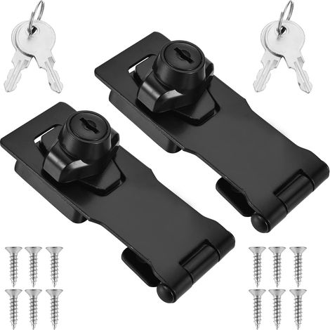 Moraillons de Verrouillage en Alliage de Zinc, Lot de 2 Cadenas Loquet Bouton avec Clés et Vis Sécurité pour Porte Hangar Armoire Fenêtre Tiroir (Noir) (1/5)