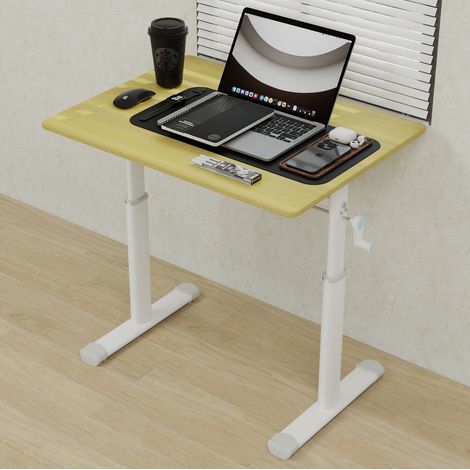 Schreibtisch aus Metall und Holz in Holzoptik, höhenverstellbar per Handkurbel, kompakt für Arbeitszimmer und Homeoffice,80x60x90cm (1/5)