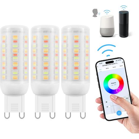 Ampoules LED G9, AC 220V Multicolores à Intensité Variable,2700K-6500K,Luminosité Réglable de 1% à 100%,4W,400LM, Synchronisation Musicale, Pack de 3 (1/5)