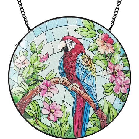 30 cmPanneau vitrail fleurs oiseaux abeille, attrape-soleil pour fenêtre et porte, cadeau femme (1/5)