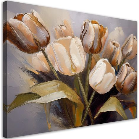Tableau déco Bouquet de tulipes beige 100x70 (1/5)