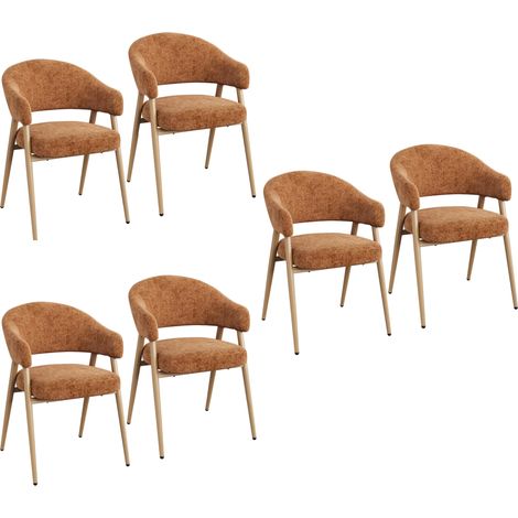 WOLTU Lot de 6 Chaises de Salle à Manger, Ergonomique, avec Accoudoirs, pieds Métalliques, Tissu Chenille, Orange (1/5)