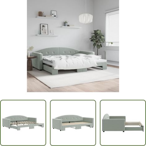 vidaXL Canapé double - Lit de jour avec lit gigogne gris clair 90x190 cm velours (1/5)