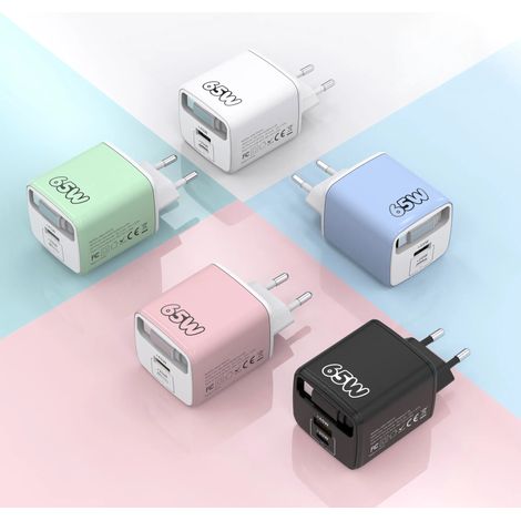 Cordon rétractable, PD65W, chargeur aux couleurs macaron, chargeur de voyage, adaptateur de charge rapide PD+USB multiport (norme européenne / vert) (1/5)