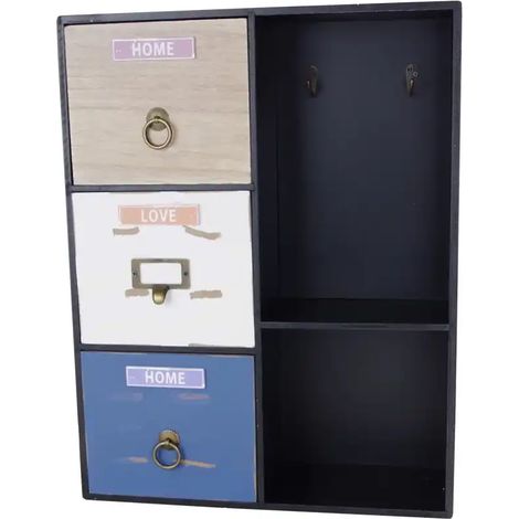 Armadietto a Parete Cassettiera + 2 Ganci Chiavi Arredo Casa Ufficio 49x38x12 cm (1/5)