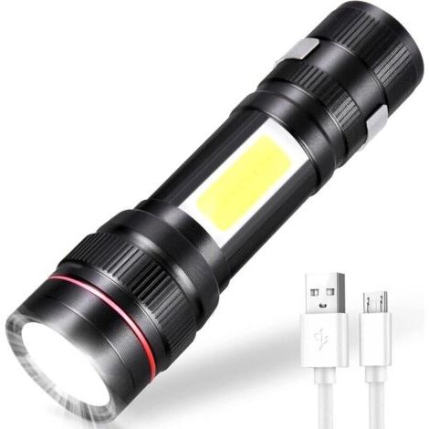 BUNTHAUS Lampe Torche LED Rechargeable 800LM - Lampe de Poche 3 Modes, Lampe Tactique Zoomable pour Camping, Randonnée et Urgences (1/5)