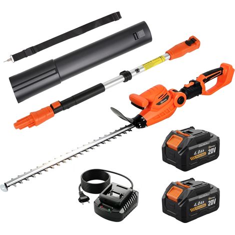 Taille-Haies Électrique avec Manche Télescopique Lame 51 cm 2 Batteries 4,0 Ah  112,5x15x14,5cm, Orange