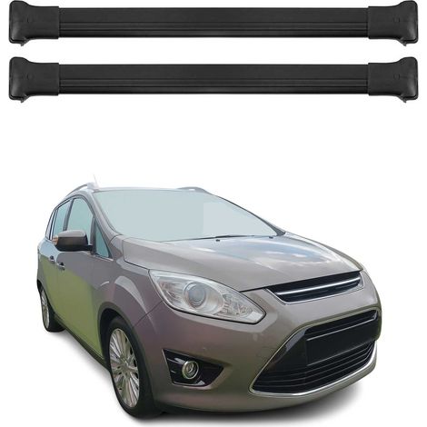 OMAC Barres de toit en aluminium pour Ford Grand C-Max II 2010-2019 – TÜV / DIN 75302:2019 – Charge max 75 kg – 2 barres Noir (1/4)