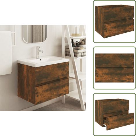 The Living Store Mueble de lavabo contrachapado roble ahumado 60x38,5x45 cm - Mueble de lavabo