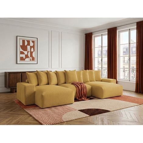 BOBOCHIC - Canapé panoramique fixe VOLTAIRE tissu chiné Jaune (1/5)