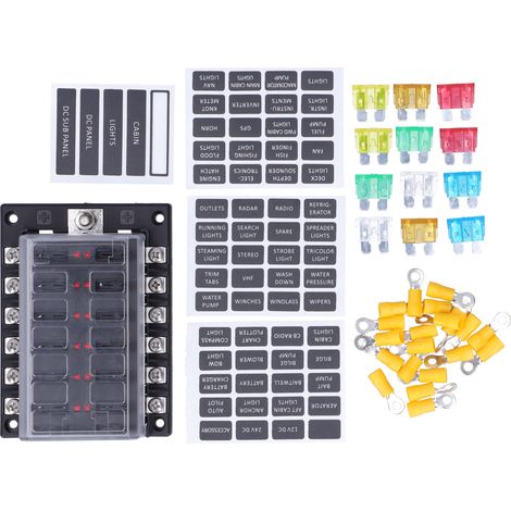 Boîte à fusibles 12 voies 32V avec couvercle en plastique, goujons M5, voyant LED pour voiture et bateau (1/5)