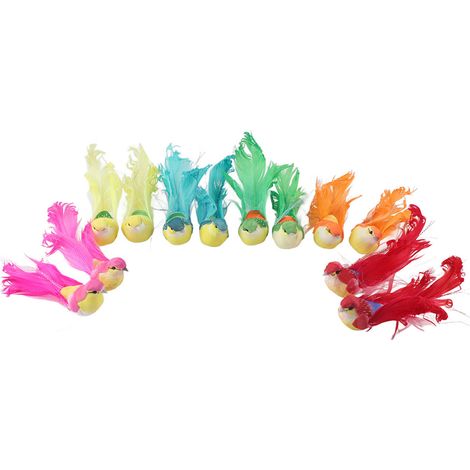 Uccellini artigianali, 5,5 x 2 cm, uccellini artificiali con piume, uccellini in miniatura, 12 pezzi, decorazione simulata per giardino, matrimoni e casa.