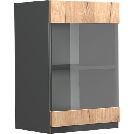 Küchenglasschrank R-Line, Goldkraft Eiche, 40 cm J-Shape, Vicco