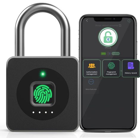 Cadenas à empreintes digitales, cadenas intelligent avec application, cadenas biométrique avec empreintes digitales, cadenas étanche adapté pour salle de sport, casier, portail, clôture (1/5)