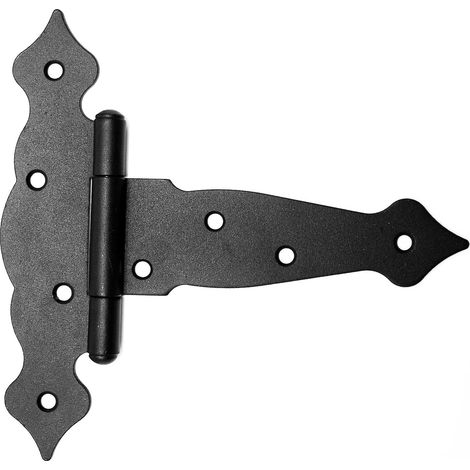 2 charnières en T forgées noires en zinc 5 pouces, paumelles robustes pour portes, portails, coffres, cabanons et meubles, accessoires de fixation pour bricolage (1/4)