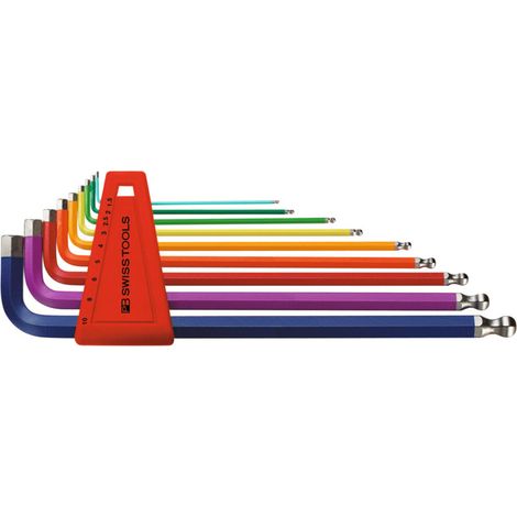 PB Swiss Tools Sechskant-Winkelschraubendreher-Satz, lang, pulverbeschichtet, 9-teilig