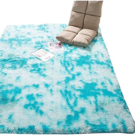 Tapis de Chambre à Coucher Tapis pour Salon Tapis de Sol Shaggy Grand pour Couloir Tapis Doux et Moelleux à Poils Hauts (Bleu Blanc, 120 160 cm) (1/3)