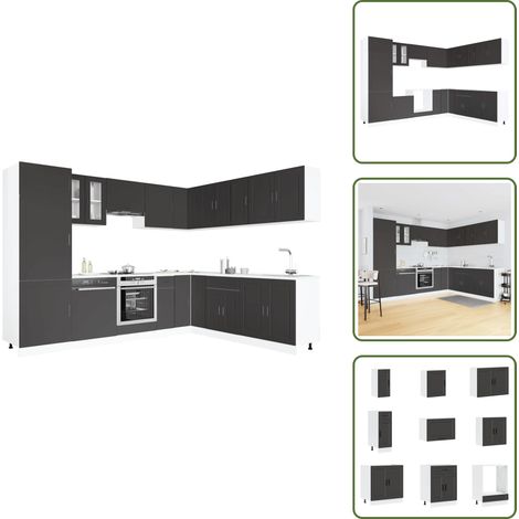 Armadi per forno - vidaXL Set Mobili da Cucina 14 pz Porto Neri Legno Multistrato - Piano di lavoro