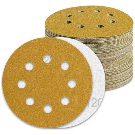 Disque Poncage 125mm Grain 120 Papier Poncer 100pcs Disques Abrasif pour Ponceuse Excentrique Papier de Verre (1/4)