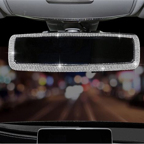 Espejo retrovisor para coche con incrustaciones de diamantes de imitación y cristales - Embellecedor interior para coche (plateado) (1/5)