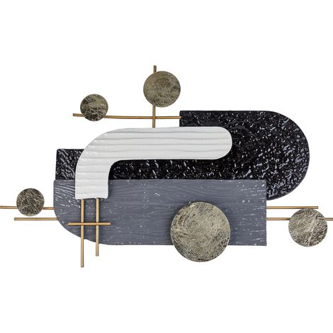 Decoración de pared de metal negro dorado blanco gris 86 x 55 cm geométrico Lutetium