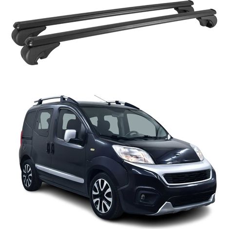 OMAC Barres de toit en aluminium pour Fiat Fiorino / Qubo 2008-2017 – TÜV / DIN 75302:2019 – Antivol inclus – Charge max 75 kg – 2 barres Noir (1/4)