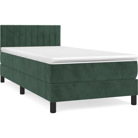 Lit simple,Lit adulte,Sommier à lattes de lit avec matelas Vert foncé 90x190 cm CFW7502285 (1/5)