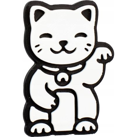 Imán de nevera Maneki Neko, gato japonés de la suerte, blanco, 3D (1/3)