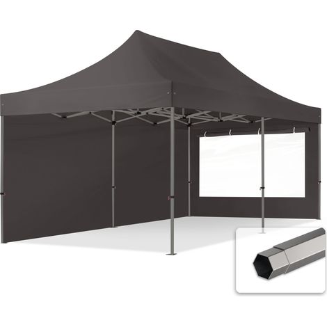 3x6 m Faltpavillon, PREMIUM Stahl 40mm, Seitenteile mit Panoramafenstern, dunkelgrau